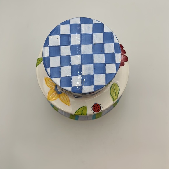 Linens & Things Cookie Jar,Retired Rare Hatbox Ladybug Plaid Bee Cookie Jar - Picture 5 of 16